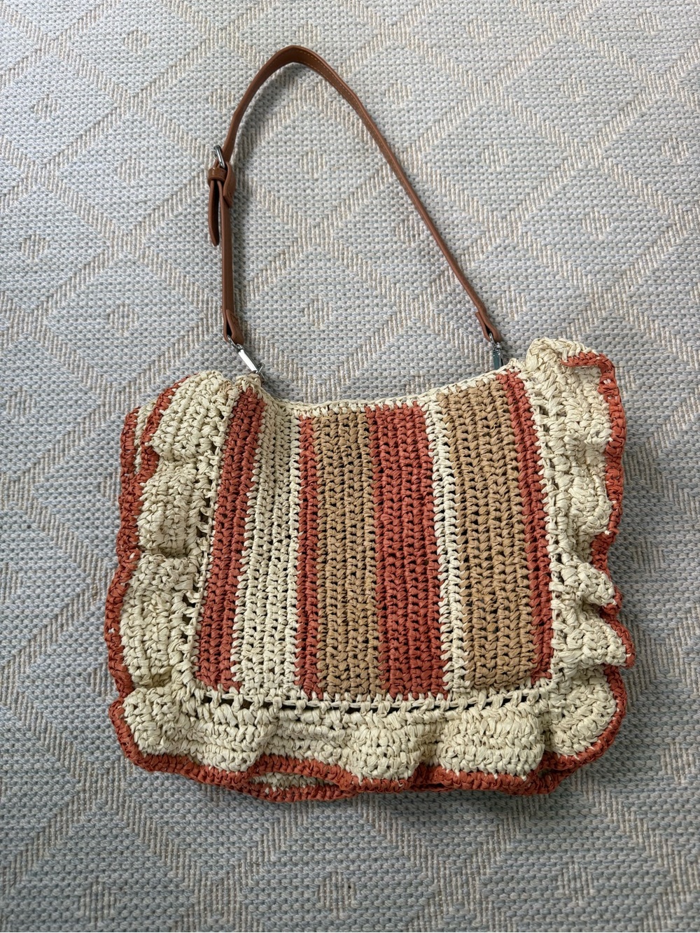 Zara Crochet Shoulder Bag in Cream, Tan & Rust